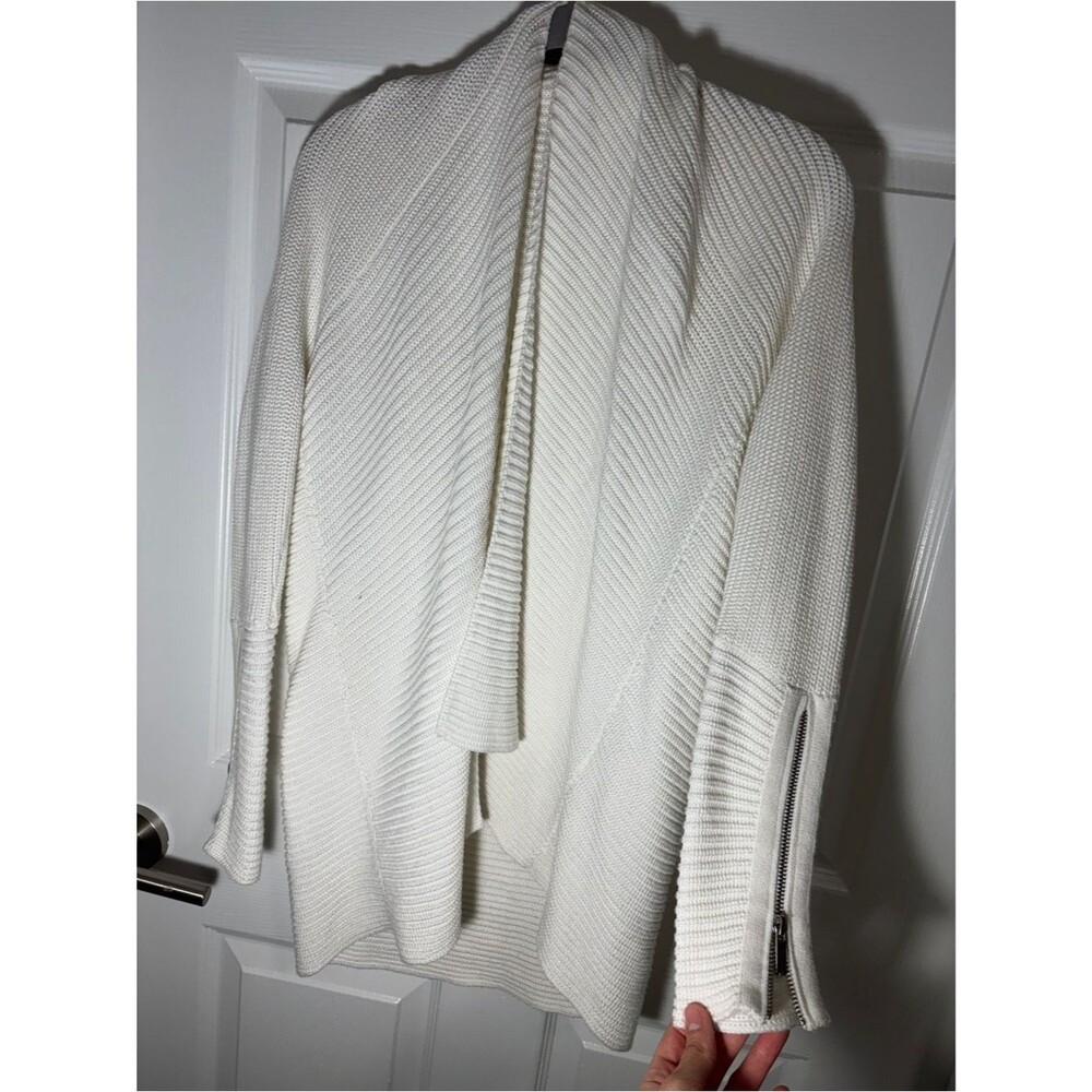 Banana Republic Women’s S Ivory Cotton Blend Ribbed Open Front Cardigan Zip Cuff